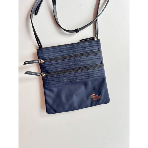 DOONEY & BURKE North South Navy Blue Nylon Leather Triple Zip Crossbody Purse - Picture 2 of 10